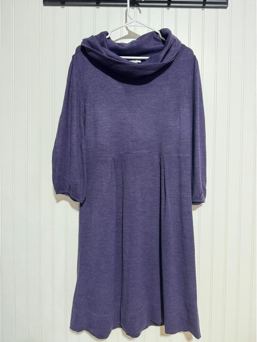 Alyx Limited Purple Knit Cowl Neck Sweater Dress Womens XL Pleated Bell Sleeve
